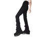 Pleated Elastic Black High-Waisted Jeans For Women, Spring New American High Street Style, Flared Washed Long Pants_mkmklike.com
