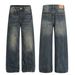 Men's High Street Vintage Blue Washed Relaxed Fit Jeans With Cat Whisker Design- Comfortable Cotton Blend Straight Leg Denim Pants For Casual Wear_mkmklike.com
