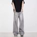 Unisex Vintage High-Waisted Straight-Leg Jeans – Smoky Gray Washed Denim Pants With Relaxed Fit & Floor-Skimming Hem_mkmklike.com