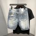 Man's clothing Men's denim shorts straight leg loose trend summer ripped thin pants fashion brand five quarter pants_mkmklike.com