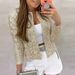Women's round neck long-sleeved solid color cardigan casual versatile sequined jacket_mkmklike.com