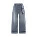 Men's Detachable Bandana Jeans – Streetwear Washed Denim, Loose Fit, 65% Cotton (Blue, S-XL)_mkmklike.com