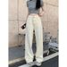 ng2510292 Ng2510292 Design Sense Style Pattern White High Waist Diamond Grid Jeans For Women New Jacquard Slimming Wide Leg_mkmklike.com