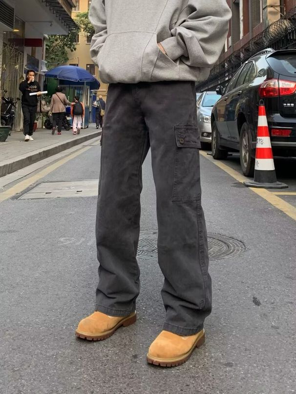 High Street Vintage Washed Denim Pants, Men's Loose Spring And Autumn American Commuting Straight Leg Work Pants_mkmklike.com