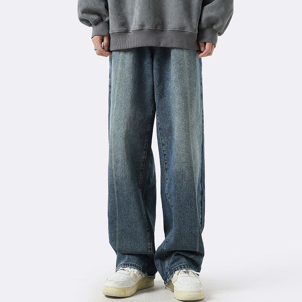Nordmann Spring And Autumn Men's Jeans American High Street Loose Straight Casual Long Japanese Retro Washed Distressed Wide-Leg_mkmklike.com