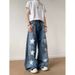 Graffiti Star Paint-Splattered Jeans – Distressed Straight-Leg Denim (Unisex Vintage Wide-Leg, Button Fly, Washed Finish, Street Art Aesthetic)_mkmklike.com