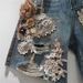 2025 Summer New Niche Lace Flower Stitching Drawing Hole Rhinestone Back Elastic Waist Trendy Cool Denim Shorts_mkmklike.com