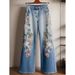 Women's Clothing Embroidery Straight Jeans Spring And Autumn Wide Leg Pants_mkmklike.com