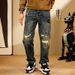 Men's Summer High-Waist Hip Hop Style Personalized Letter Print Jeans Handsome Trendy Streetwear Trousers_mkmklike.com