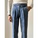 Men's Business Naples Denim Gurga Drape Straight Hem Trousers Very Italian Style_mkmklike.com
