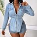 Women's Clothing Fashionable Personalized Lapel Drawstring Statement Denim – Belted Collar Long-Sleeve Shirt In Vintage Wash For Streetwear Edge_mkmklike.com