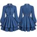 K Women's Sweet And Trendy Bow Tie Waist Slimming Denim Dress_mkmklike.com