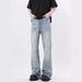 American High Street Washed Old Jeans Men's Slim Straight Slightly Pulled Light Pants_mkmklike.com