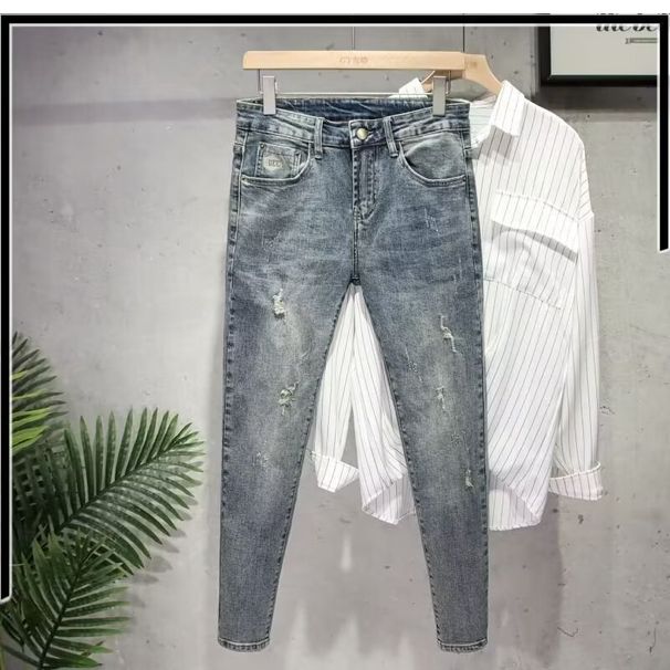 Men's Korean Style Slim Fit Jeans Hong Kong Trendy Autumn New Washed Retro Denim Casual Cool Trousers_mkmklike.com