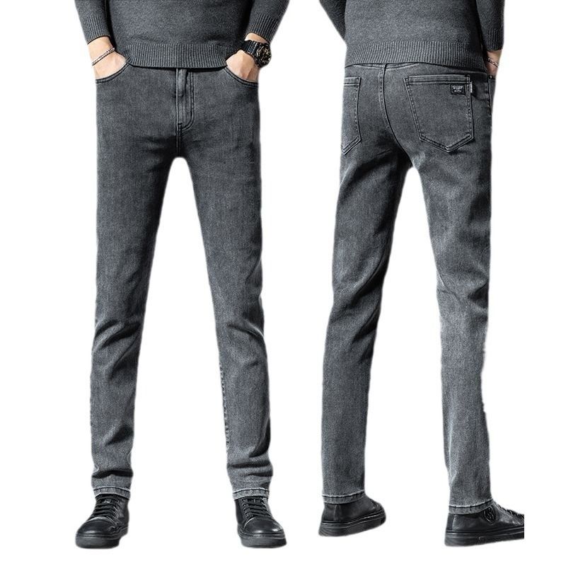 Men's Stretch Jeans Fleece Lined Thick Loose Straight Leg Trousers Winter Style_mkmklike.com