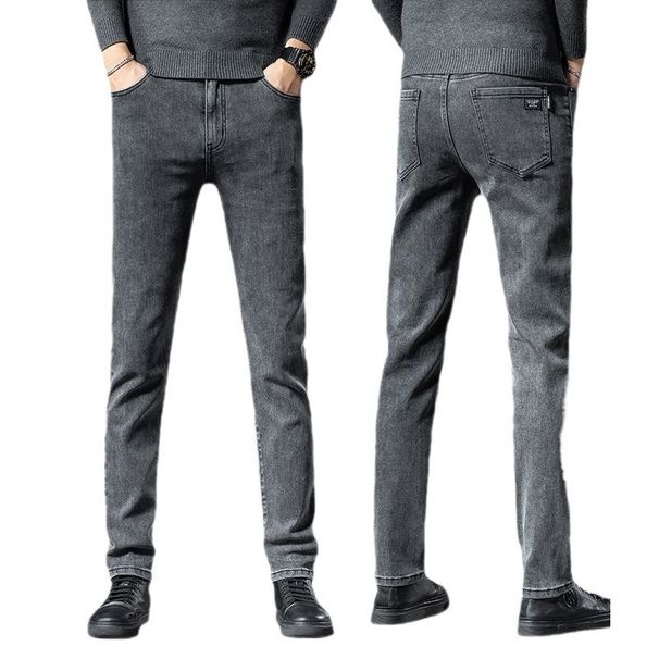 Men's Stretch Jeans Fleece Lined Thick Loose Straight Leg Trousers Winter Style_mkmklike.com