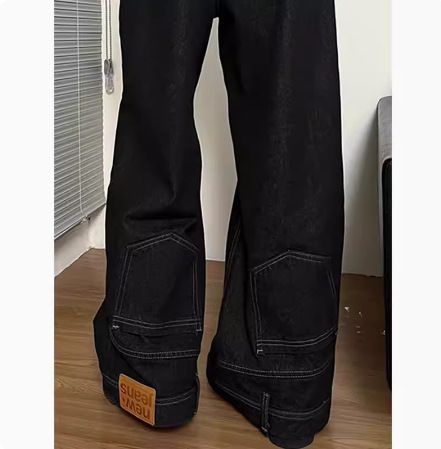 American High Street Reverse Fit Jeans - Hip Hop Baggy Denim Pants For Men With Distressed Wash_mkmklike.com