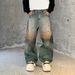Men's Distressed Washed Denim Jeans - 90s Grunge Streetwear With Splatter Paint & Straight-Leg Cut_mkmklike.com