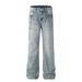 Washed Stitched Micro Flare Jeans For Men Punk Street Style Ins Niche Distressed Loose Wide-Leg Long Pants_mkmklike.com