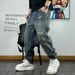 Men's Trendy Ripped Cargo Jeans Heavyweight Loose Straight Leg Tapered Trousers Retro High Street Style_mkmklike.com
