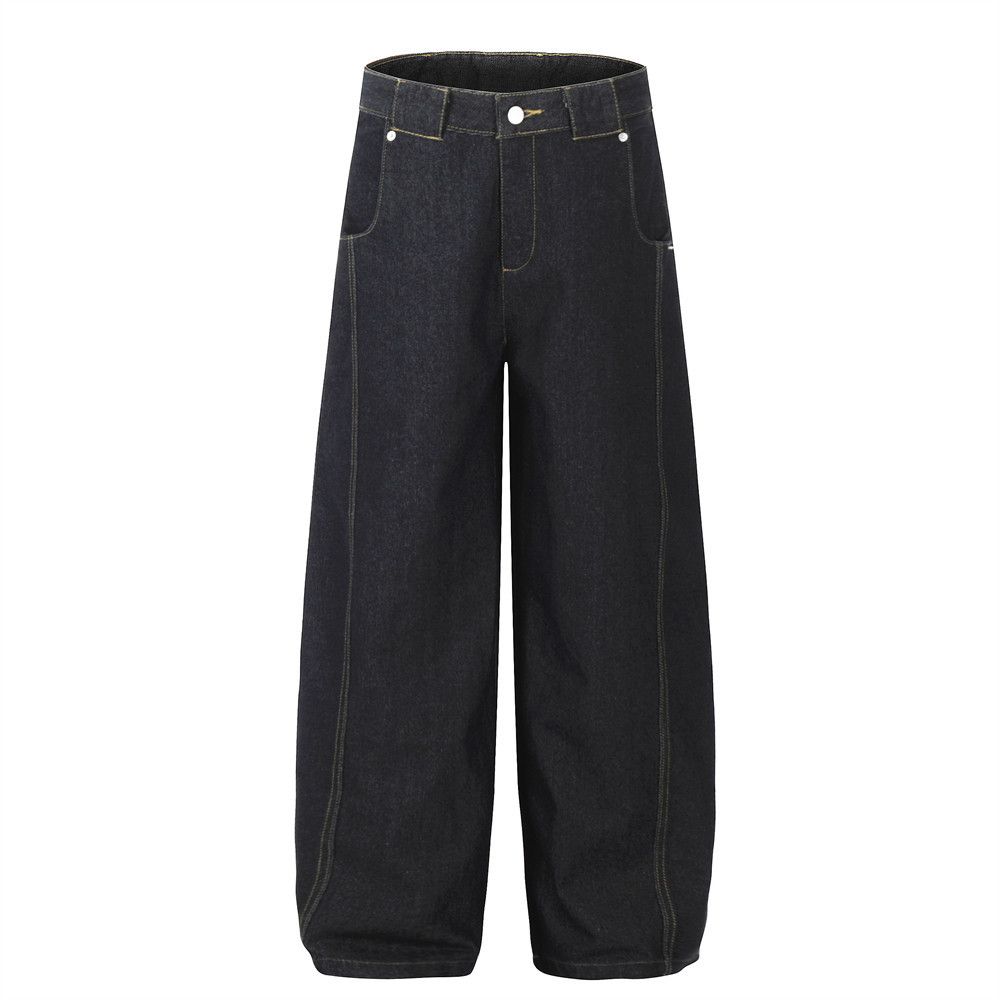 Washed Scimitar Jeans For Men American High Street Fashion Brand Deconstructed Patchwork Loose Wide-Leg Floor-Length_mkmklike.com