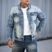 Men's Clothing Heavy Duty Denim Jacket Trendy Brand Pleated Gradient High Street Style Slight Stretch Outerwear_mkmklike.com