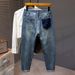 New Retro Washed Jeans Men's Trendy Brand American Slim-fit Jeans Men's Ripped And Fattened Plus Size Jeans_mkmklike.com