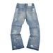Men's Washed Flared Jeans Trendy High Street Style With Splattered Design Casual Straight Leg Blue Denim Pants_mkmklike.com