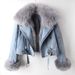 New Women's Fashion Denim Thick Cotton-padded Jacket With Fox Fur Collar And Rabbit Fur Lining_mkmklike.com