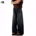 Vintage Washed Black-Grey Straight Leg Jeans For Men & Women – Relaxed Fit, Comfortable Cotton Denim Pants, Retro Casual Trousers_mkmklike.com