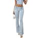 Women's Drawstring Embellished Denim Flared Pants Style Low Rise High Elasticity Relaxed Everyday Wear Versatile Comfortable Feshion Trend_mkmklike.com
