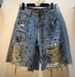 Women's Colorful Rhinestone Beaded Ripped Denim Shorts Street Style Handmade Embellishments Frayed Edges_mkmklike.com