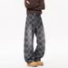 Men's Clothing Men's Retro Blue Plaid Wide Leg Jeans Slightly Flared Loose Fit Sophisticated Design Spring Style_mkmklike.com