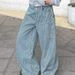 Men's Mid-Waisted Wide Leg Jeans Retro American Style Trendy Striped Design Loose Curved Trousers_mkmklike.com