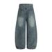 Cartoon Embroidery Design Washed Denim Scimitar Pants Men's High Street Trendy Brand Vintage Loose Wide-Leg Trousers_mkmklike.com