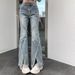 Niche Lace-Up Flared Jeans For Women, Autumn New Elastic Split Hot Girl Slim High-Waisted Slimming Long Pants_mkmklike.com