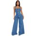Women's Clothing Fashion Casual Sexy Overalls Denim Jumpsuit Wide Leg Pants_mkmklike.com