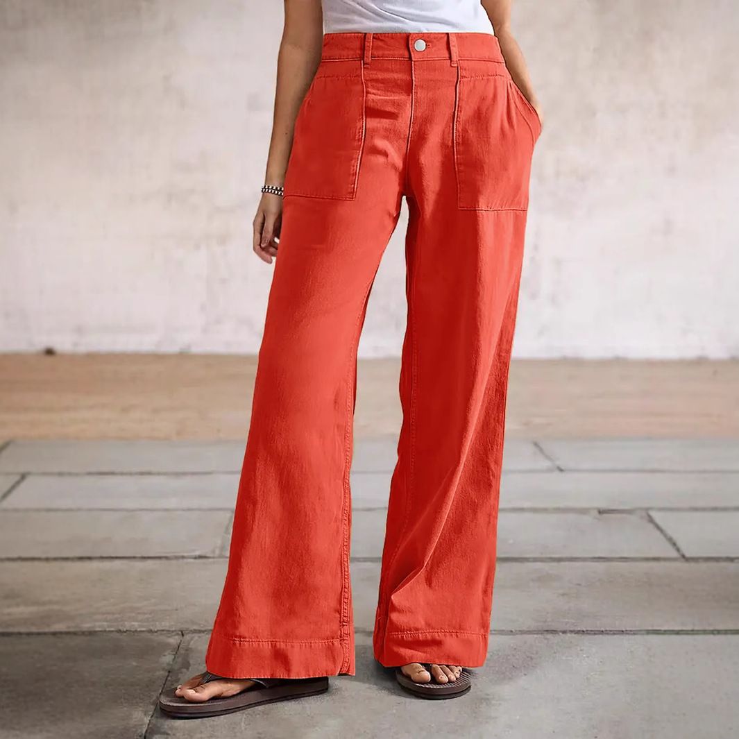 Women's Loose Fit High Waisted Stretch Jeans In Vibrant Orange-Red For Casual Street Style Versatile Styling Potential_mkmklike.com