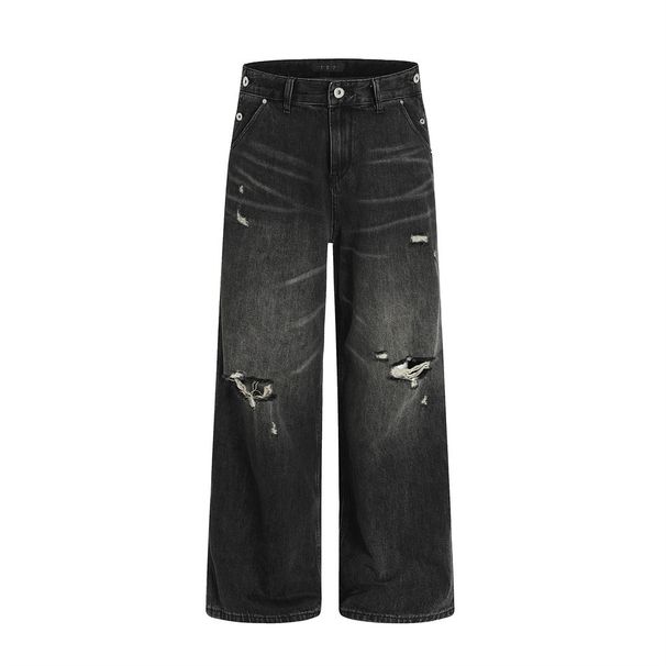 American Style Wahed Vintage Ripped Jean Men' Wide-Leg Floor-Length Pant High Street Cool Looe Straight-Leg_mkmklike.com