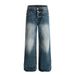 Color-Block Washed Denim Straight-Leg Men's American High Street Design Stitched Loose Wide-Leg Pants_mkmklike.com