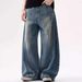American High Street Retro Washed Pleated Scimitar Jeans Men And Women Loose Straight Casual Wide Leg Baggy Pants_mkmklike.com
