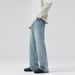 Men's Light Blue Washed Jeans - Vintage Straight-Leg Distressed Denim Pants With Cat Whisker & Knee Rips For Urban Streetwear_mkmklike.com
