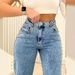 Women's High Waist Straight Leg Jeans - Classic Blue Denim With Pearl Button Details, Comfortable Cotton Blend, Loose Fit For Casual Style_mkmklike.com