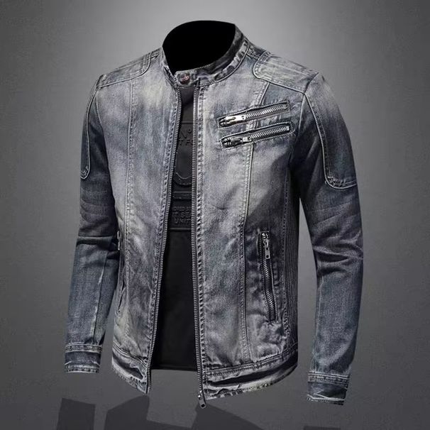 Men's Clothing Lapel Motorcycle Denim Jacket Personality Retro Slim Fit Fashion Tops Casual Coat_mkmklike.com