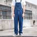 Pure Light Blue Overalls Men's Trendy Korean Style Loose Straight Workwear Denim Suspender Pants Dad Retro Jumpsuit_mkmklike.com