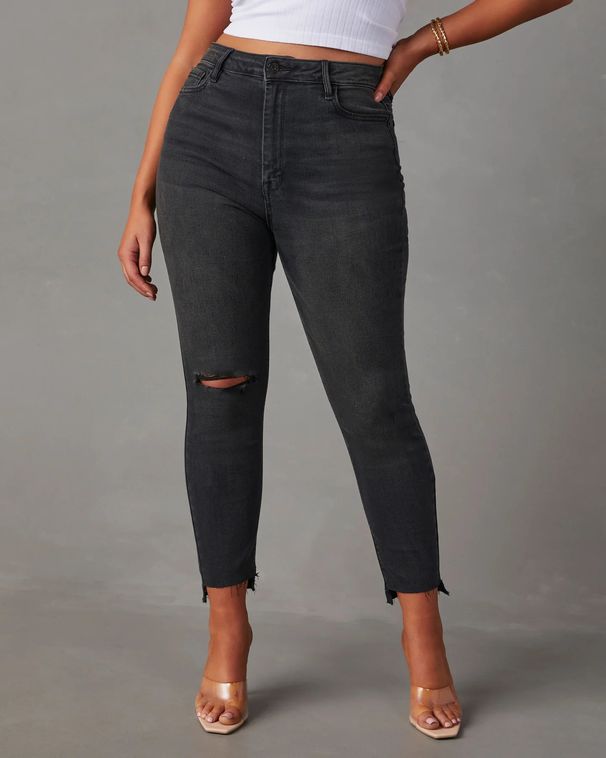 Women's Fashion High-waisted Small Feet Washed Ripped Jeans_mkmklike.com
