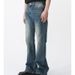 Men's Retro Washed Blue Jeans – Relaxed Straight Fit With Distressed Details, Multiple Sizes Available_mkmklike.com