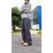 American High Street Pocket Gray Cargo Men Straight Jeans Long Trendy Loose Wide Leg Casual Pants Unisex_mkmklike.com