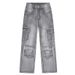 Men's Cargo Jogger Jeans With Multiple Pockets, Streetwear Hip Hop Style, Comfort Stretch Denim, Straight Leg, High Waist, Washed Gray_mkmklike.com