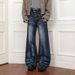 Men's Vintage Washed Jeans - Relaxed Fit Cat Whisker Slight Flare Denim Pants With Long Silhouette For Unisex Streetwear_mkmklike.com